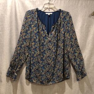 Daniel Rainn Chiffon Lined Bell Sleeve Blouse Round Keyhole Neckline Large NWOT